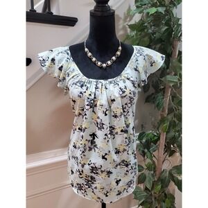 Banana Republic Multicolor Floral Scoop Neck Flutter Sleeve Top Blouse Small